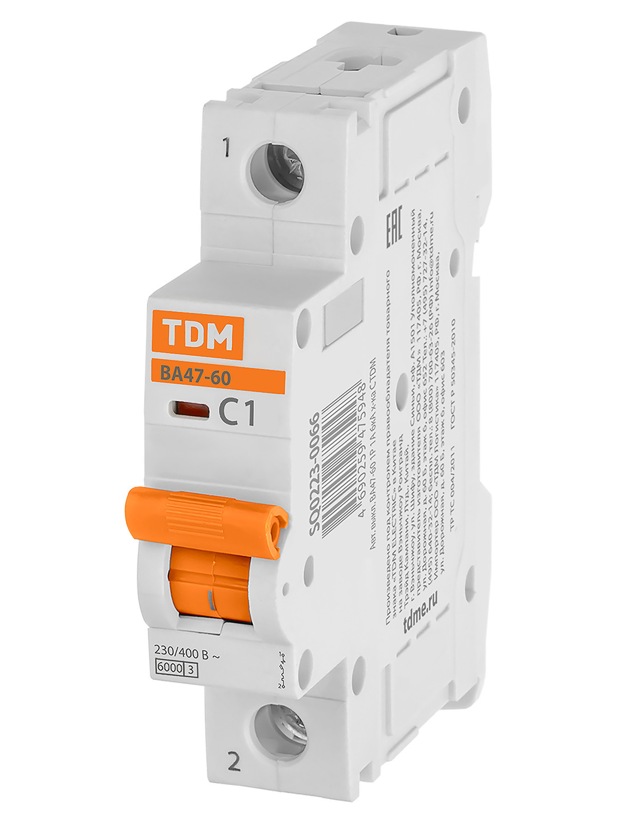 Выключатель автоматический модульный TDM ELECTRIC SQ0223-0066 ВА47-60 1Р 1А 6кА х-ка С
