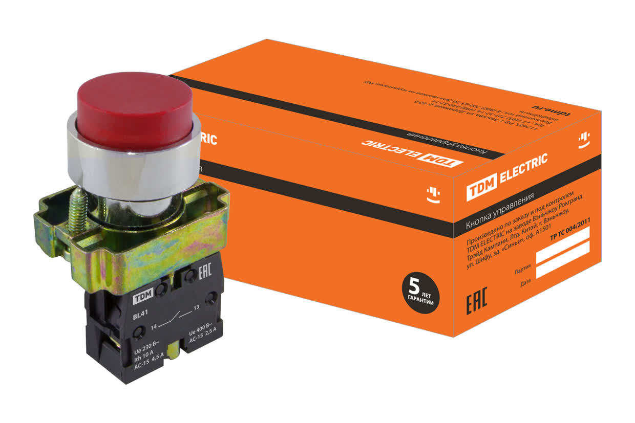 Кнопка TDM ELECTRIC SQ0704-0060 SB2-BL41 с возвратом, красная