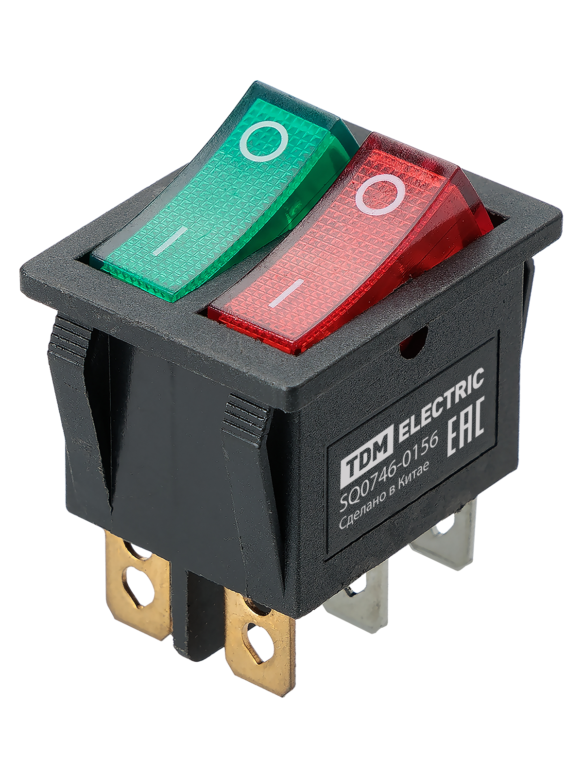 Выключатель клавишный TDM ELECTRIC SQ0746-0156 KCD3-221N 250В AC/DC, 1P, 15А, (6с), ON-OFF, красная/зеленая клавиша с LED подсветкой