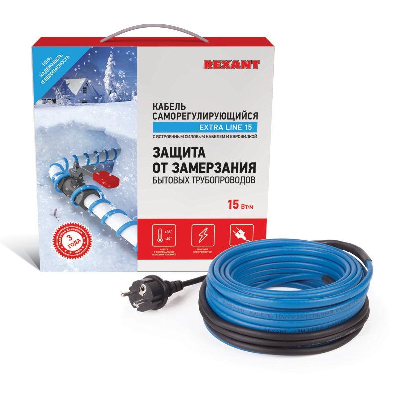 Кабель 51-0623 ∙ Кабель греющий саморегулирующийся REXANT 15MSR-PB, на трубу, 25 м/375 Вт