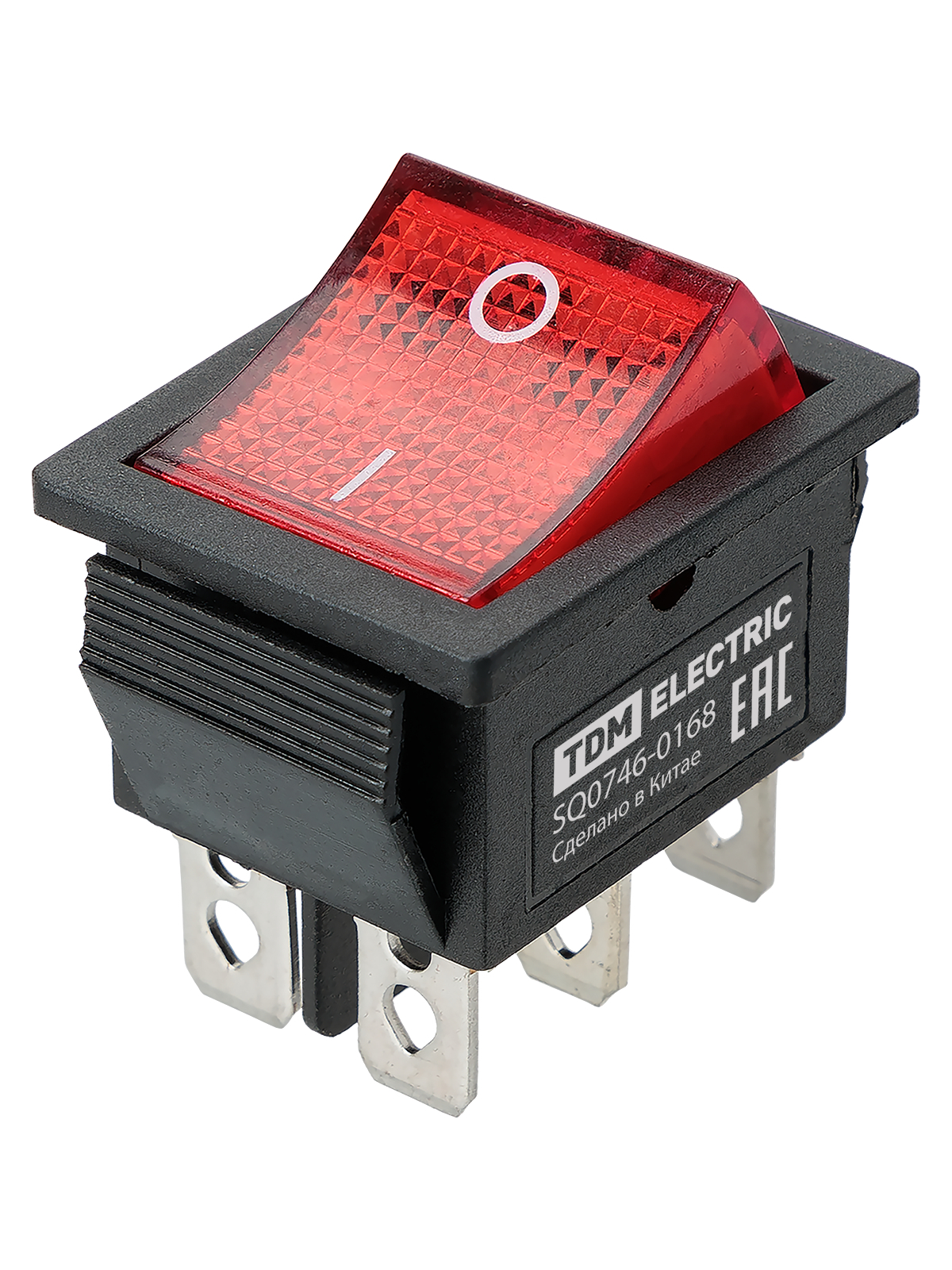 Выключатель клавишный TDM ELECTRIC SQ0746-0168 KCD4-202N 250В AC/DC, 2P, 15А, (6с), ON-ON, красная клавиша с LED подсветкой