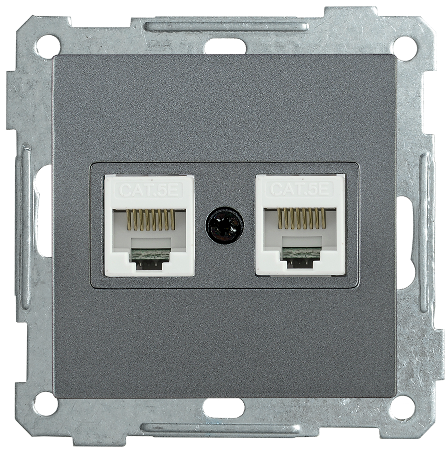 Механизм розетки комп. 2-м СП BOLERO РК10-2-Б RJ45 Cat5e антрацит IEK EKB25-K95