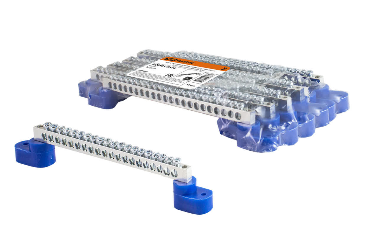 TDM ELECTRIC SQ0801-0315 Шина "N" нулевая 6х9мм на двух угл. изоляторах 20 групп никелированная (Упаковка 10шт)