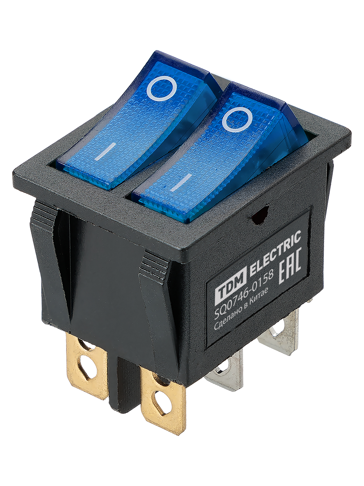 Выключатель клавишный TDM ELECTRIC SQ0746-0158 KCD3-221N 250В AC/DC, 1P, 15А, (6с), ON-OFF, две синие клавиши с LED подсветкой