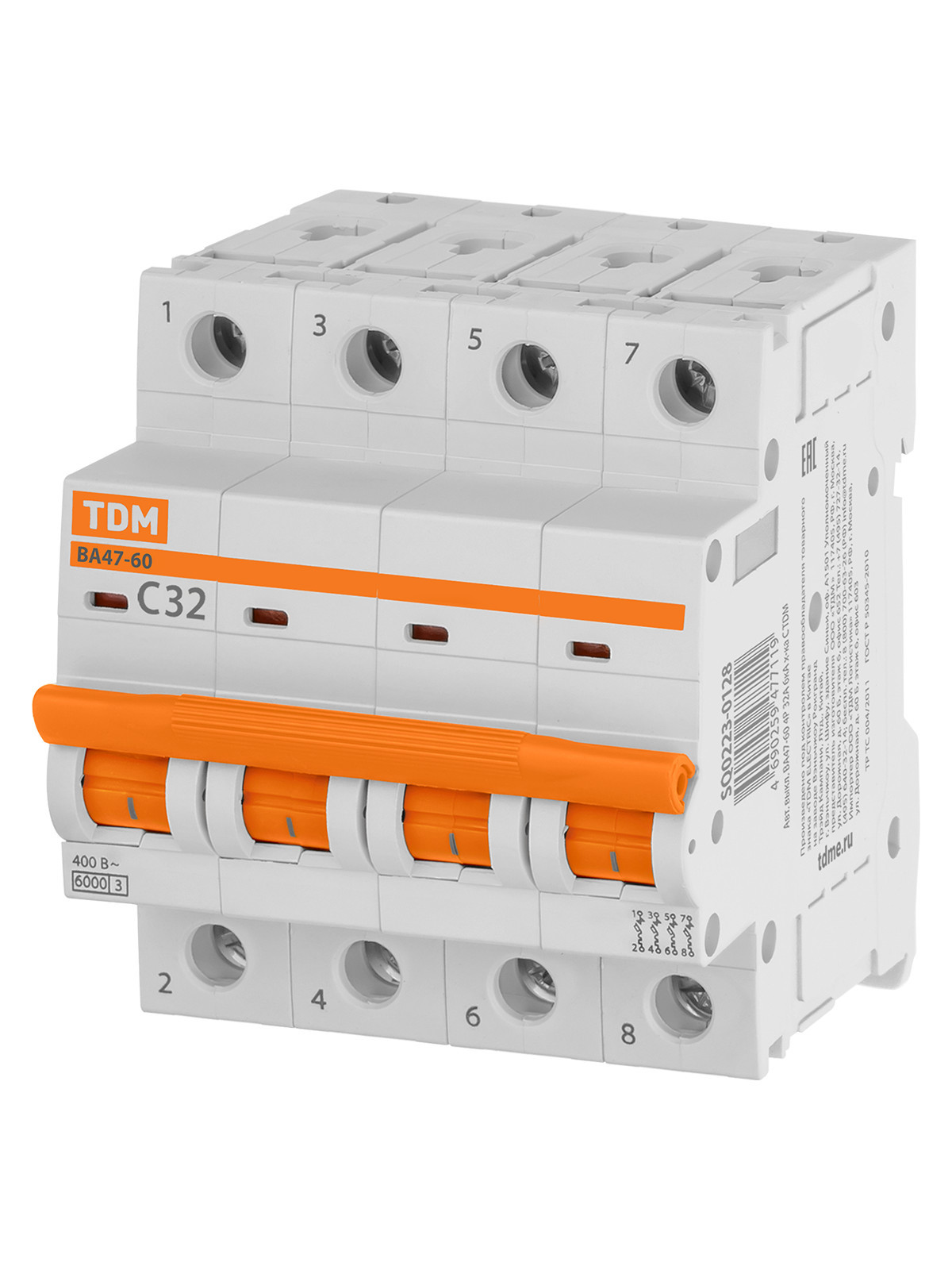 Выключатель автоматический модульный TDM ELECTRIC SQ0223-0128 ВА47-60 4Р 32А 6кА х-ка С