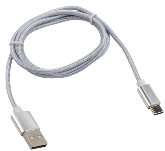 18-1899 ∙ Кабель USB-A – Type-C, 2,1A, 1м, в серебрянной нейлоновой оплетке REXANT