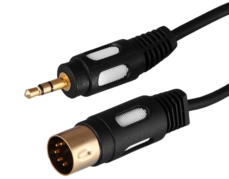 17-2502 ∙ Шнур DIN 5 Pin - Stereo 3,5 мм, длина 1,5 метра (GOLD) REXANT ∙ кратно 10 шт