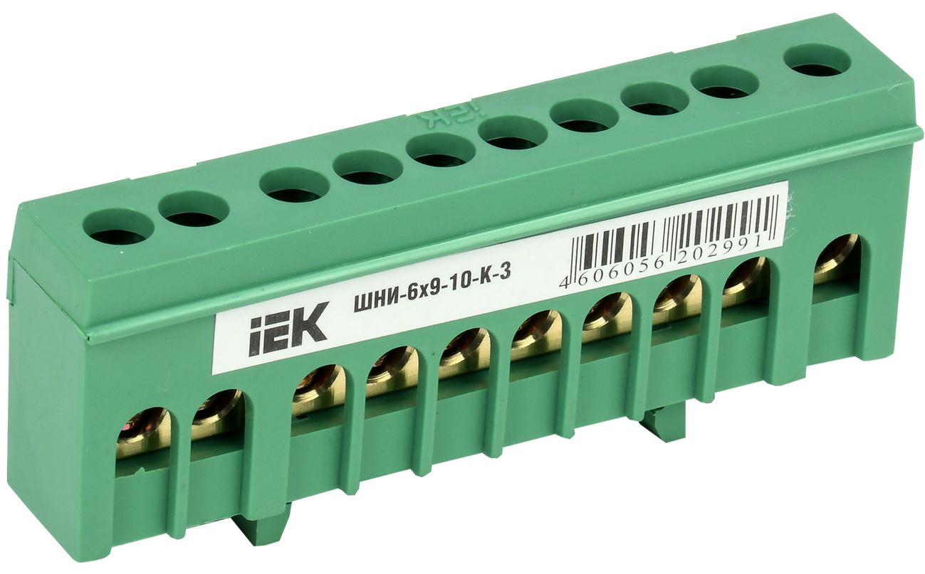 Шина YNN10-69-10KD-K06 ∙ Шина PE "земля" в корп изол на DIN-рейку ШНИ-6х9-10-К-З IEK