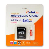Карта памяти microSD Ps-Link VP-64G UHS-3 64ГБ + SD адаптер
