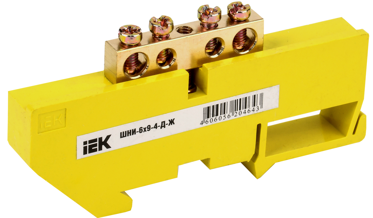 Шина YNN10-69-4D-K05 ∙ Шина PE "земля" на DIN-изол ШНИ-6х9-4-Д-Ж IEK