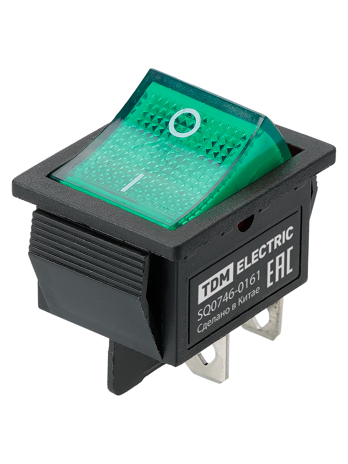 Выключатель клавишный TDM ELECTRIC SQ0746-0161 KCD4-201N 250В AC/DC, 2P, 16А, (4с), ON-OFF, зеленая клавиша с LED подсветкой
