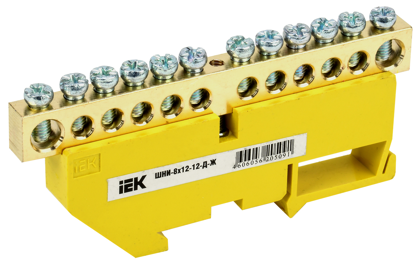 Шина YNN10-812-12D-K05 ∙ Шина PE "земля" на DIN-изол ШНИ-8х12-12-Д-Ж IEK