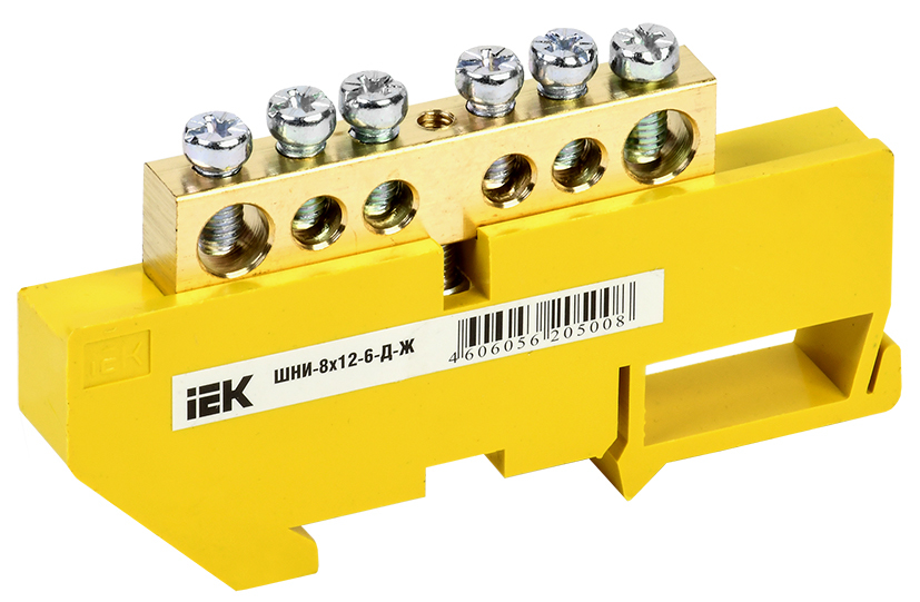 Шина YNN10-812-6D-K05 ∙ Шина PE "земля" на DIN-изол ШНИ-8х12-6-Д-Ж IEK