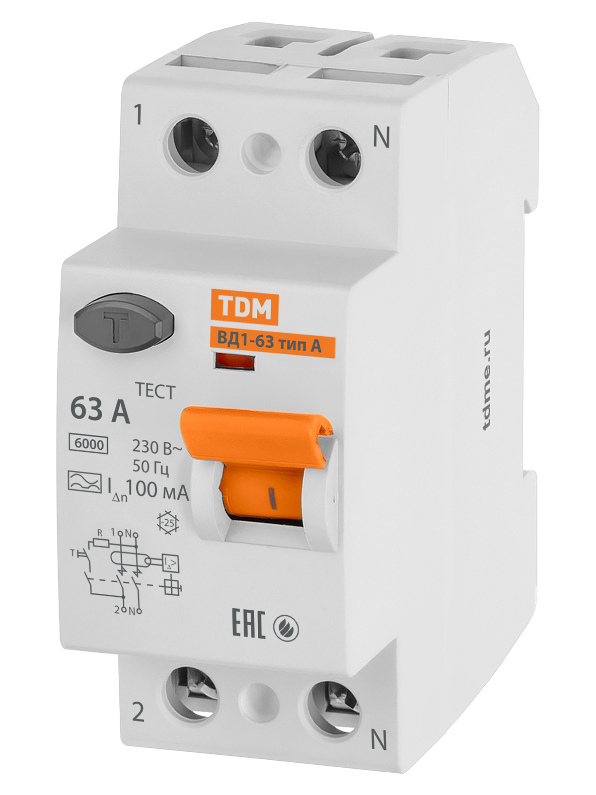 Устройство защитного отключения TDM ELECTRIC SQ0203-0081 ВД1-63 2Р 63А 100мА тип А