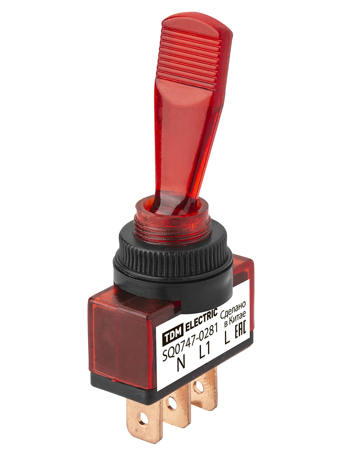 Выключатель-тумблер TDM ELECTRIC SQ0747-0281 ASW-13D 1P 12В AC/DC 20А (3c) ON-OFF с фиксацией с красной LED подсветкой