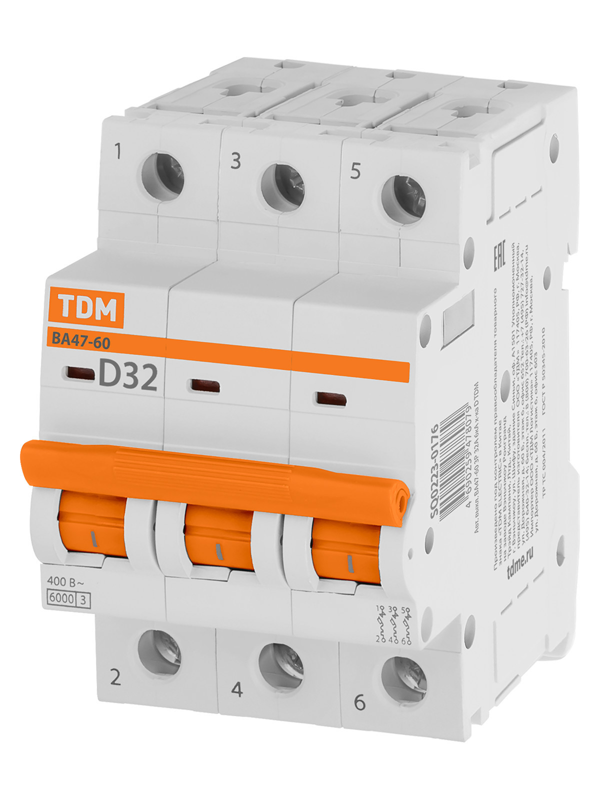 Выключатель автоматический модульный TDM ELECTRIC SQ0223-0176 ВА47-60 3Р 32А 6кА х-ка D