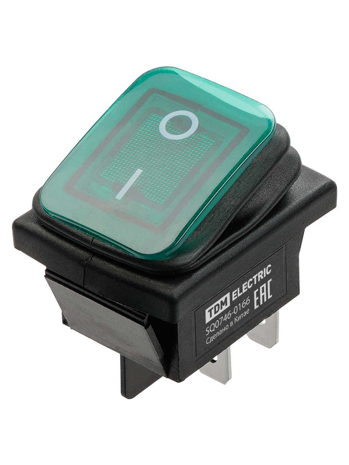 Выключатель клавишный TDM ELECTRIC SQ0746-0166 KCD4-201N/HS 250В AC/DC, 2P, 15А, (4с), ON-OFF, зеленая клавиша с LED подсветкой, IP54