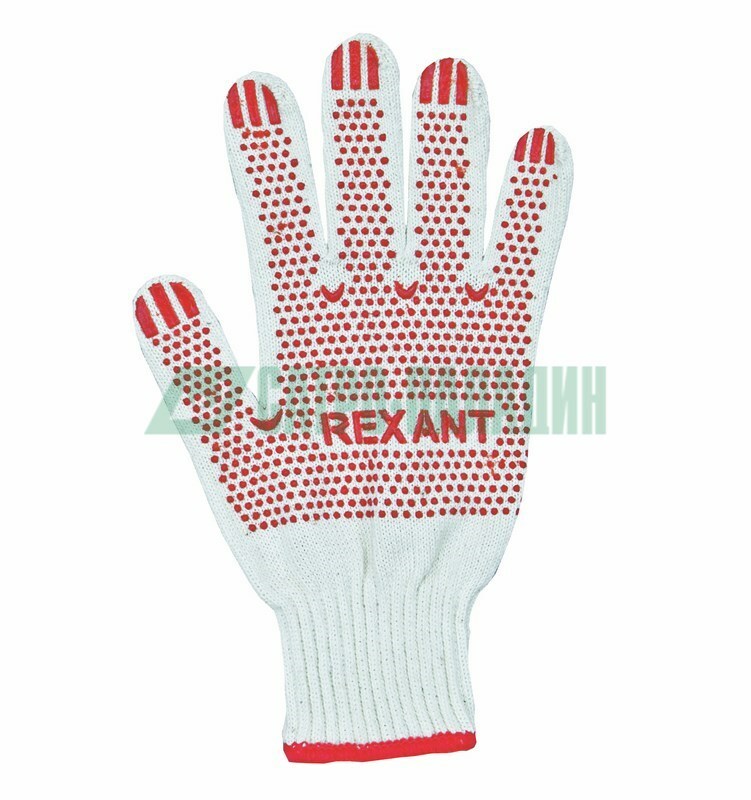 09-0202-1 ∙ Перчатки х/б с покрытием ПВХ 5 нитей, 48-50 г REXANT ∙ кратно 10 пар
