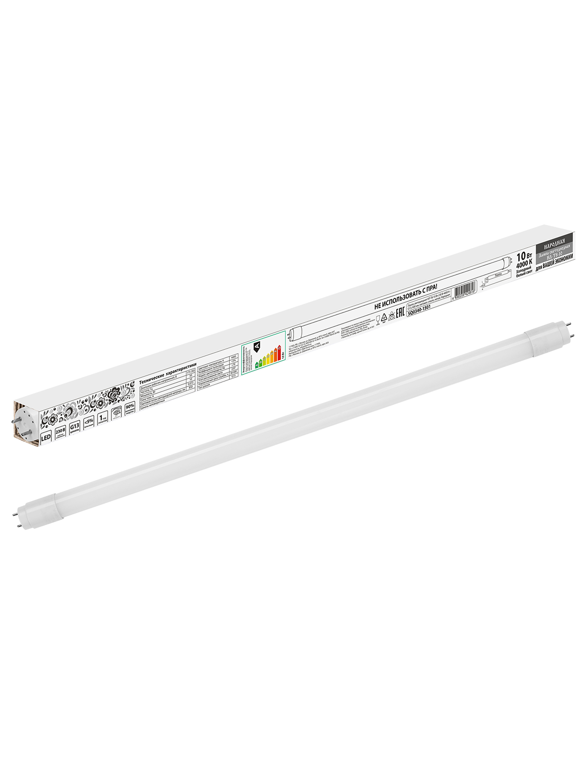 Лампа светодиодная TDM ELECTRIC SQ0340-1502 НЛ-Т8-10 Вт-230 В-6500 К–G13, 600 мм, матовая, стекло, непов. Народная