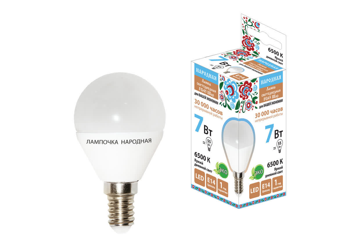 Лампа светодиодная TDM ELECTRIC SQ0340-1549 FG45-7 Вт-230 В-6500 К–E14 Народная