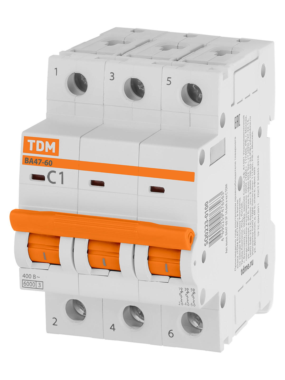 Выключатель автоматический модульный TDM ELECTRIC SQ0223-0100 ВА47-60 3Р 1А 6кА х-ка С
