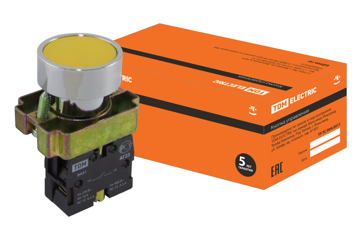 Кнопка TDM ELECTRIC SQ0704-0040 SB2-BА51 с возвратом, желтая