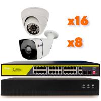 Комплект видеонаблюдения IP 2Мп Ps-Link KIT-B2168IP-POE 16 камер для помещения, 8 камер для улицы, ночная съёмка, POE питание