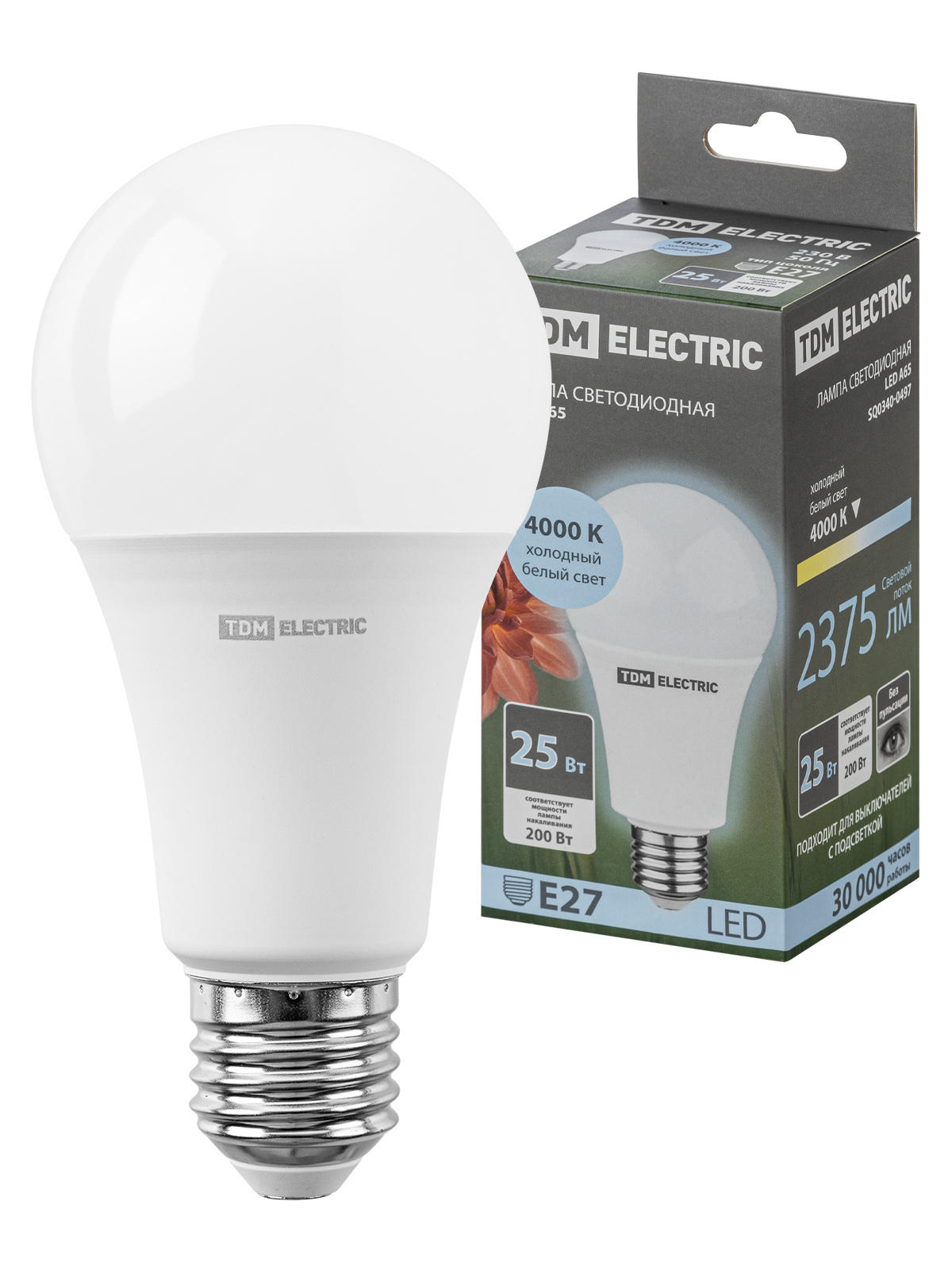Лампа светодиодная TDM ELECTRIC SQ0340-0497 А65 25 Вт, 230 В, 4000 К, E27