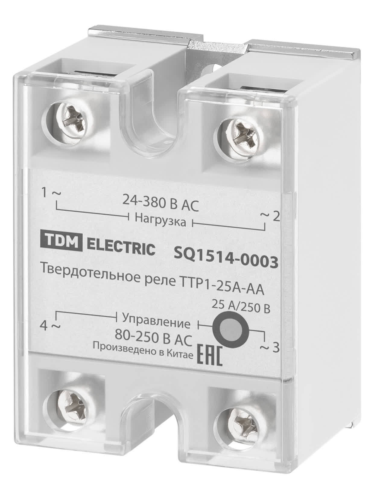 Реле твердотельное TDM ELECTRIC SQ1514-0002 ТТР1-10А-DА, 1ф, 10А, упр: 3-32В DС, нагр: 24-380В АС
