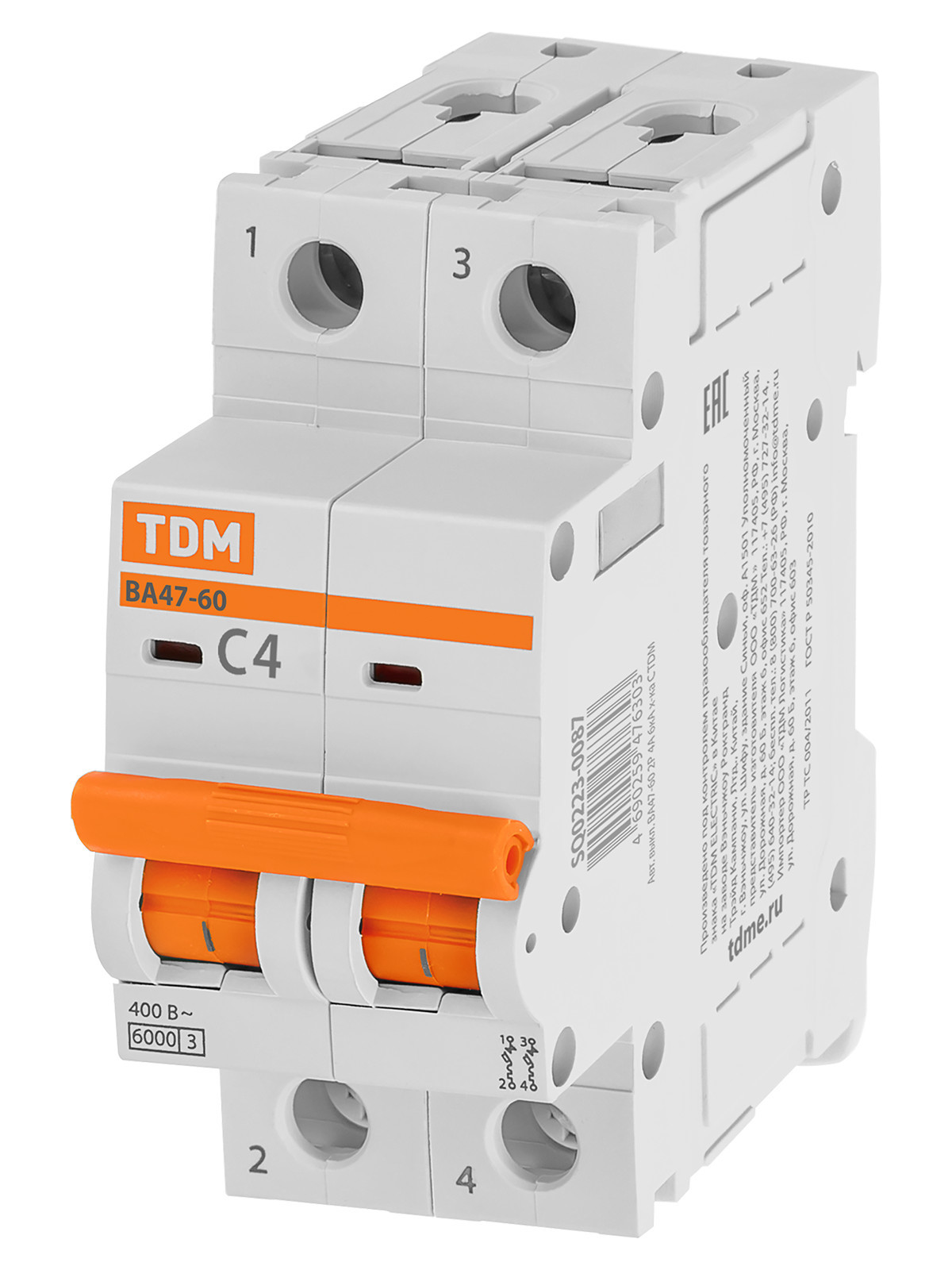 Выключатель автоматический модульный TDM ELECTRIC SQ0223-0087 ВА47-60 2Р 4А 6кА х-ка С