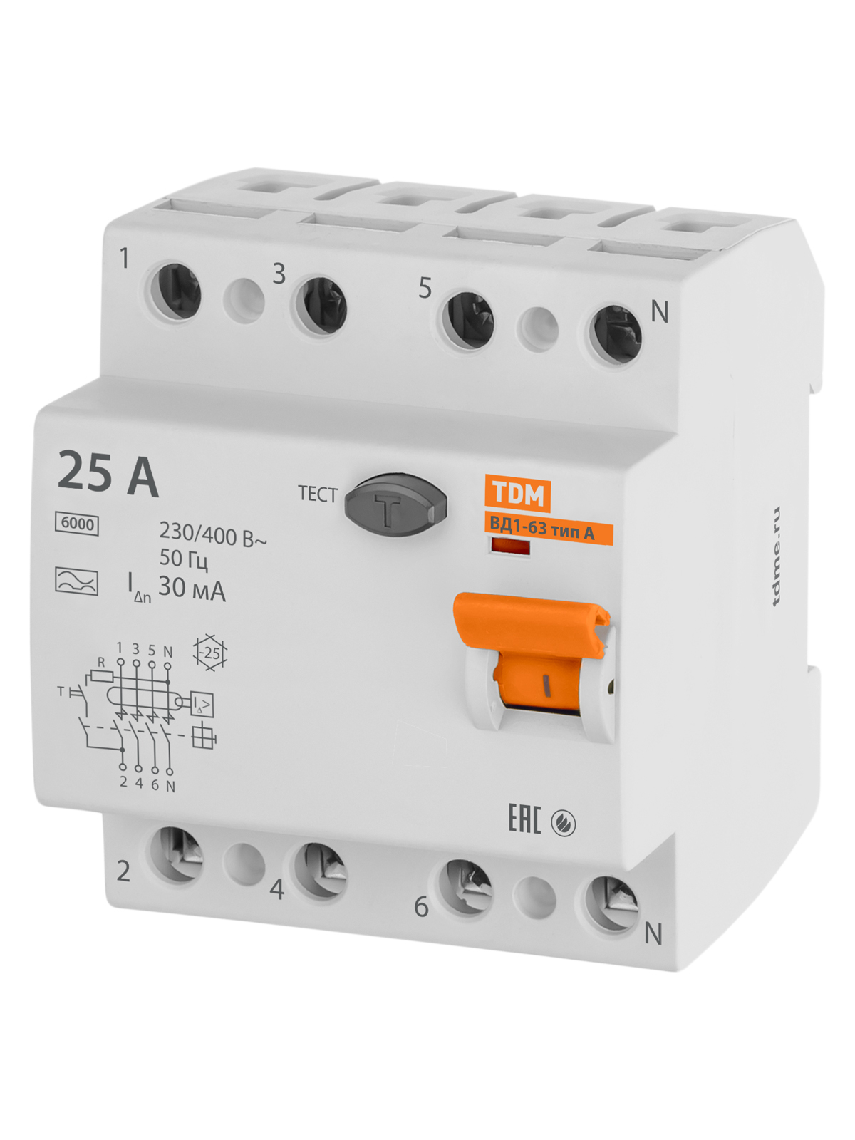 Устройство защитного отключения TDM ELECTRIC SQ0203-0085 ВД1-63 4Р 25А 30мА тип А