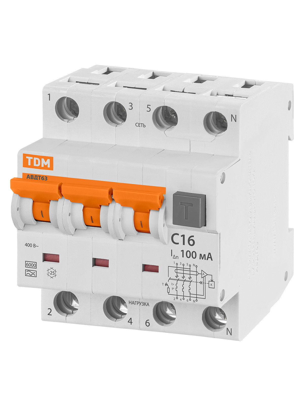 Выключатель автоматический дифференциального тока TDM ELECTRIC SQ0202-0027 АВДТ 63 4P(3Р+N) C32 300мА 6кА тип А