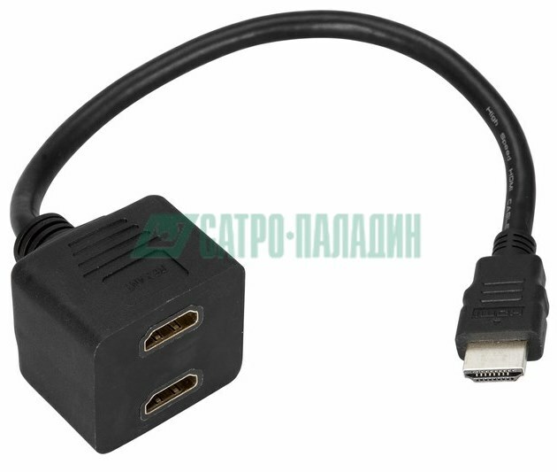 17-6832 ∙ Переходник REXANT штекер HDMI - 2 гнезда HDMI с проводом, черный (10 шт./уп.) ∙ кратно 10 шт