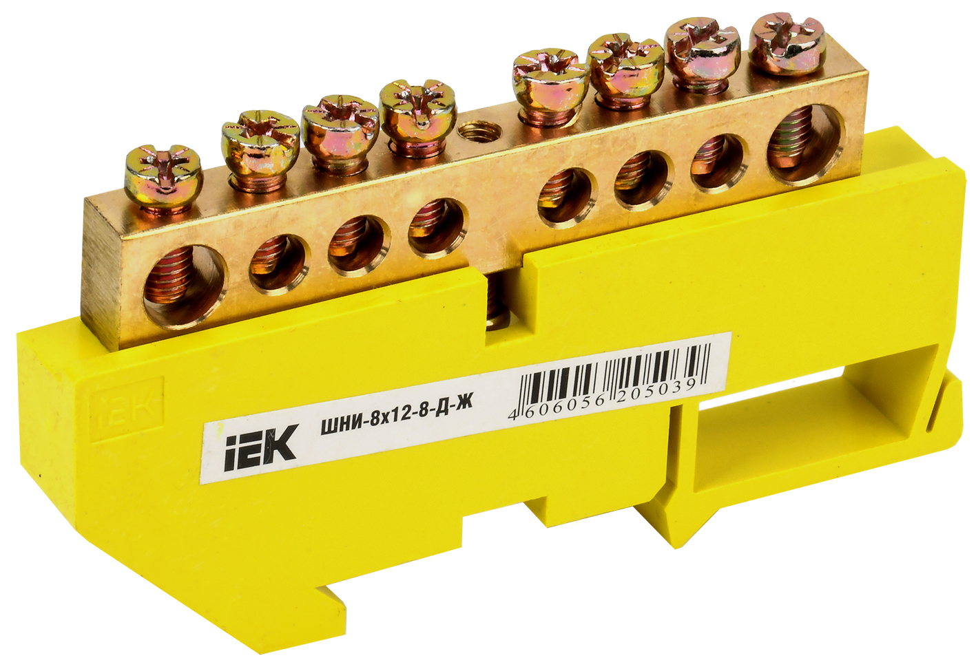 Шина YNN10-812-8D-K05 ∙ Шина PE "земля" на DIN-изол ШНИ-8х12-8-Д-Ж IEK