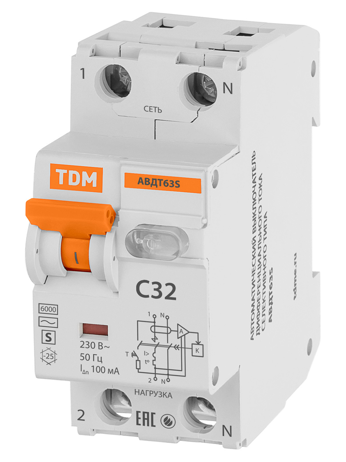 Выключатель автоматический дифференциального тока TDM ELECTRIC SQ0202-0041 АВДТ 63S 2P(1P+N) C50 300мА 6кА тип АС